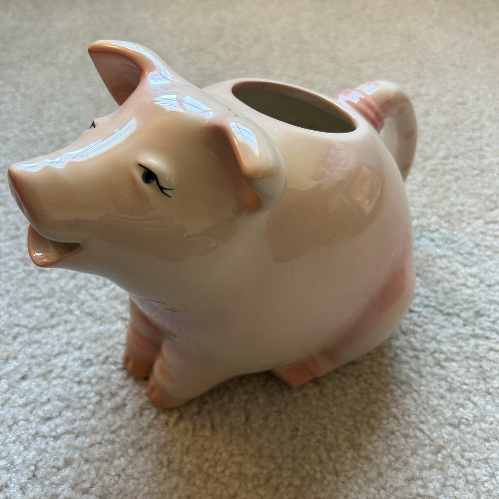 VTG 1989 Clay Art Ceramic Pig Pitcher Pink Polka Dot Handle Cottagecore Retro